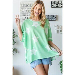 HOPELY Star Pattern Oversized‎ Waffle T-Shirt